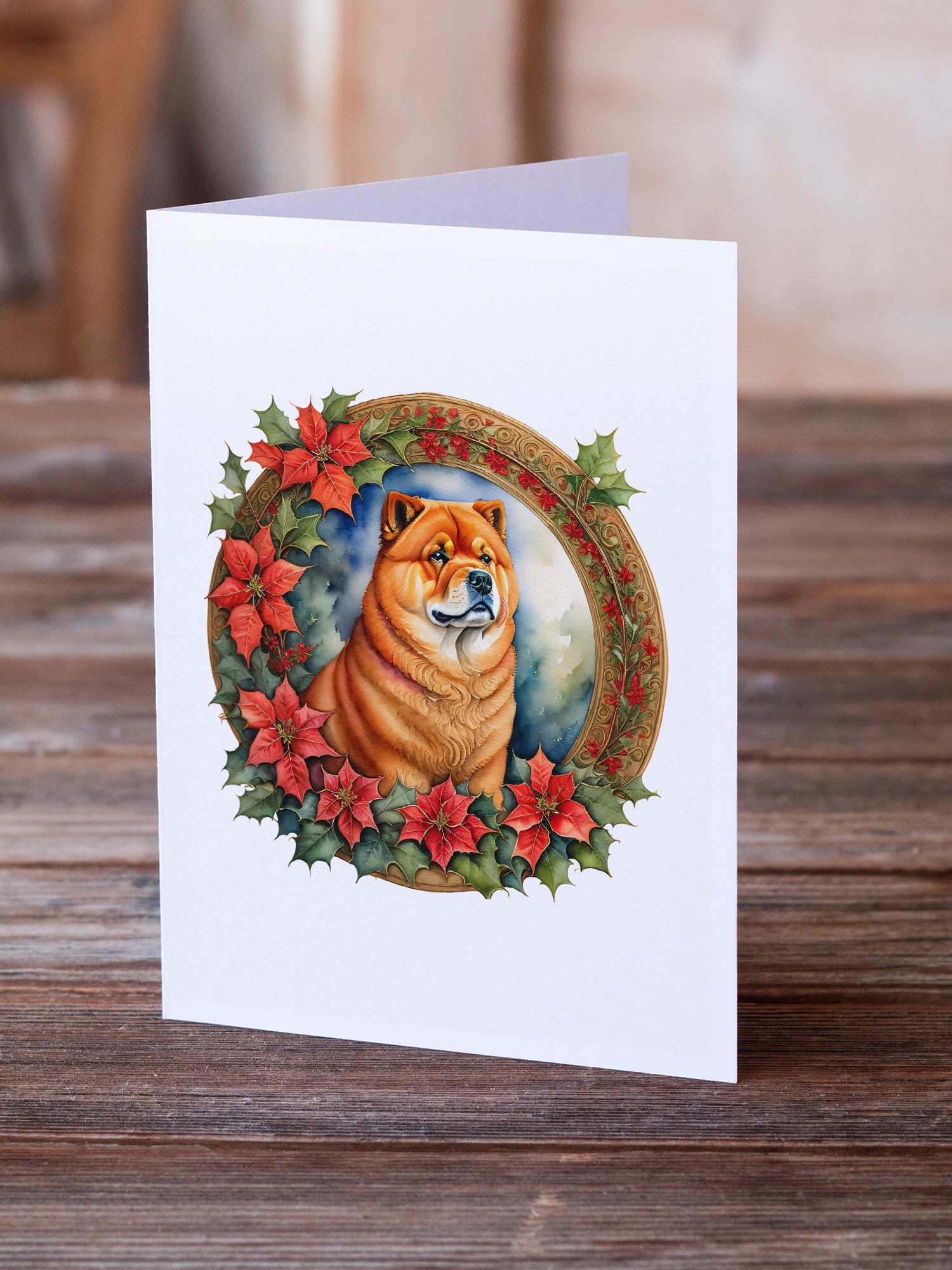 Buy this Chow Chow Christmas Flowers Greeting Cards Pack of 8