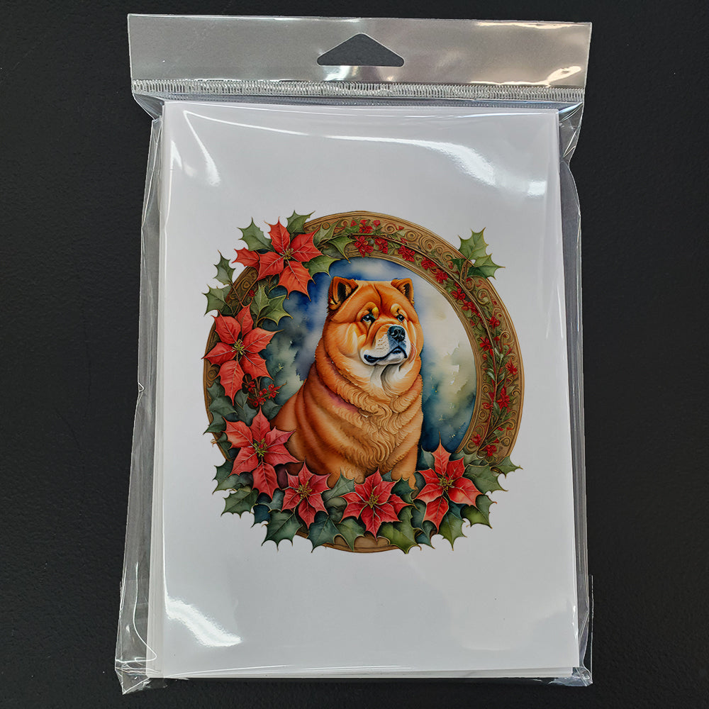 Chow Chow Christmas Flowers Greeting Cards Pack of 8