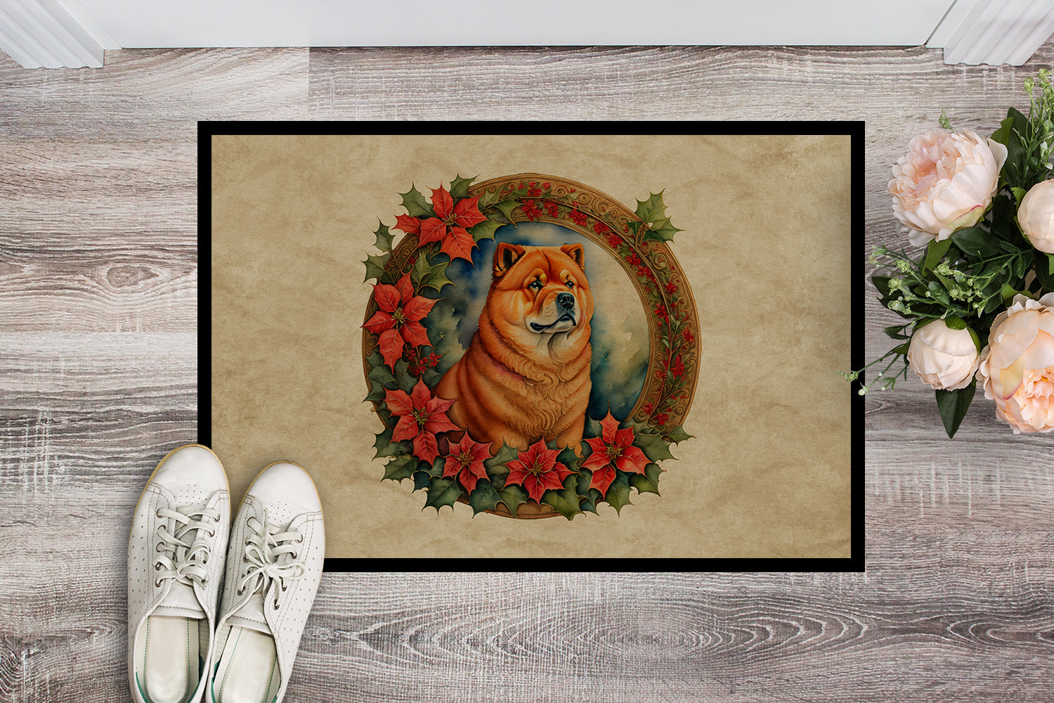 Chow Chow Christmas Flowers Doormat
