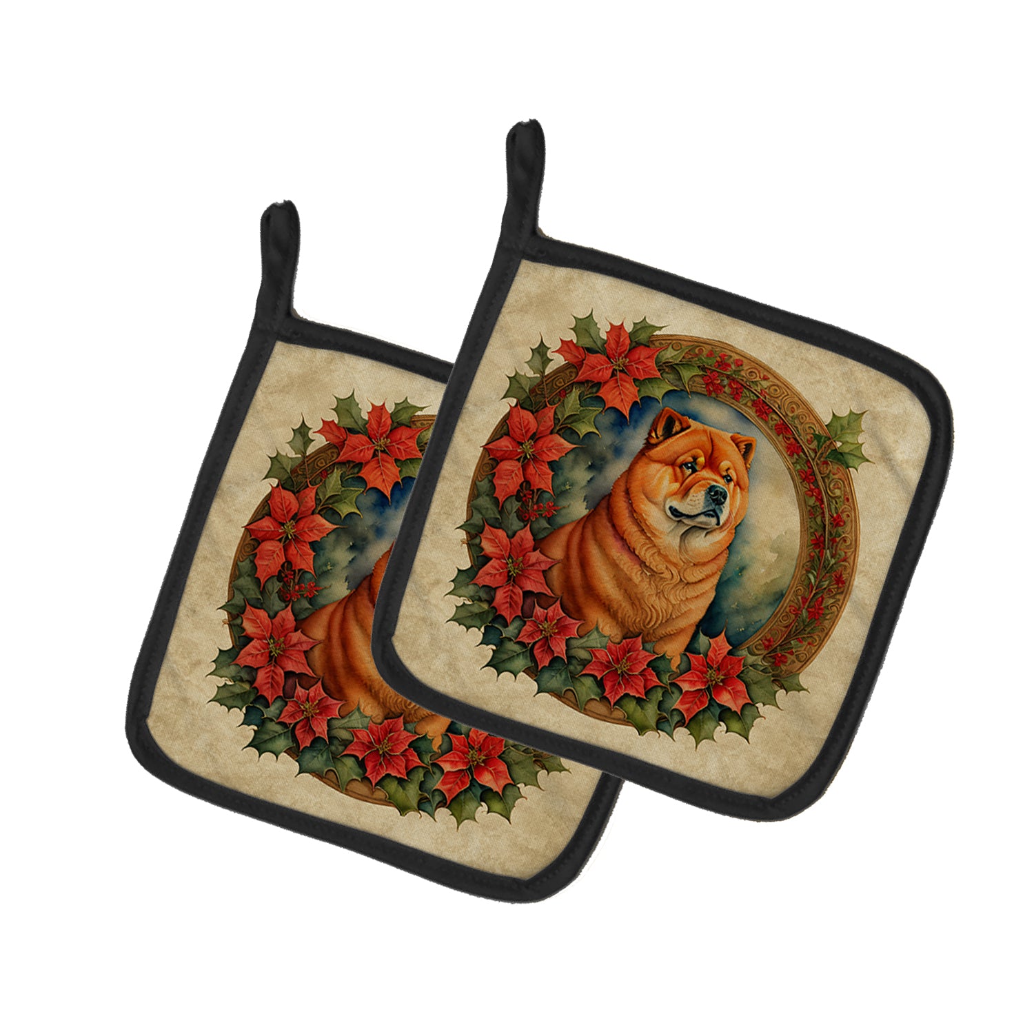 Buy this Chow Chow Christmas Flowers Pair of Pot Holders