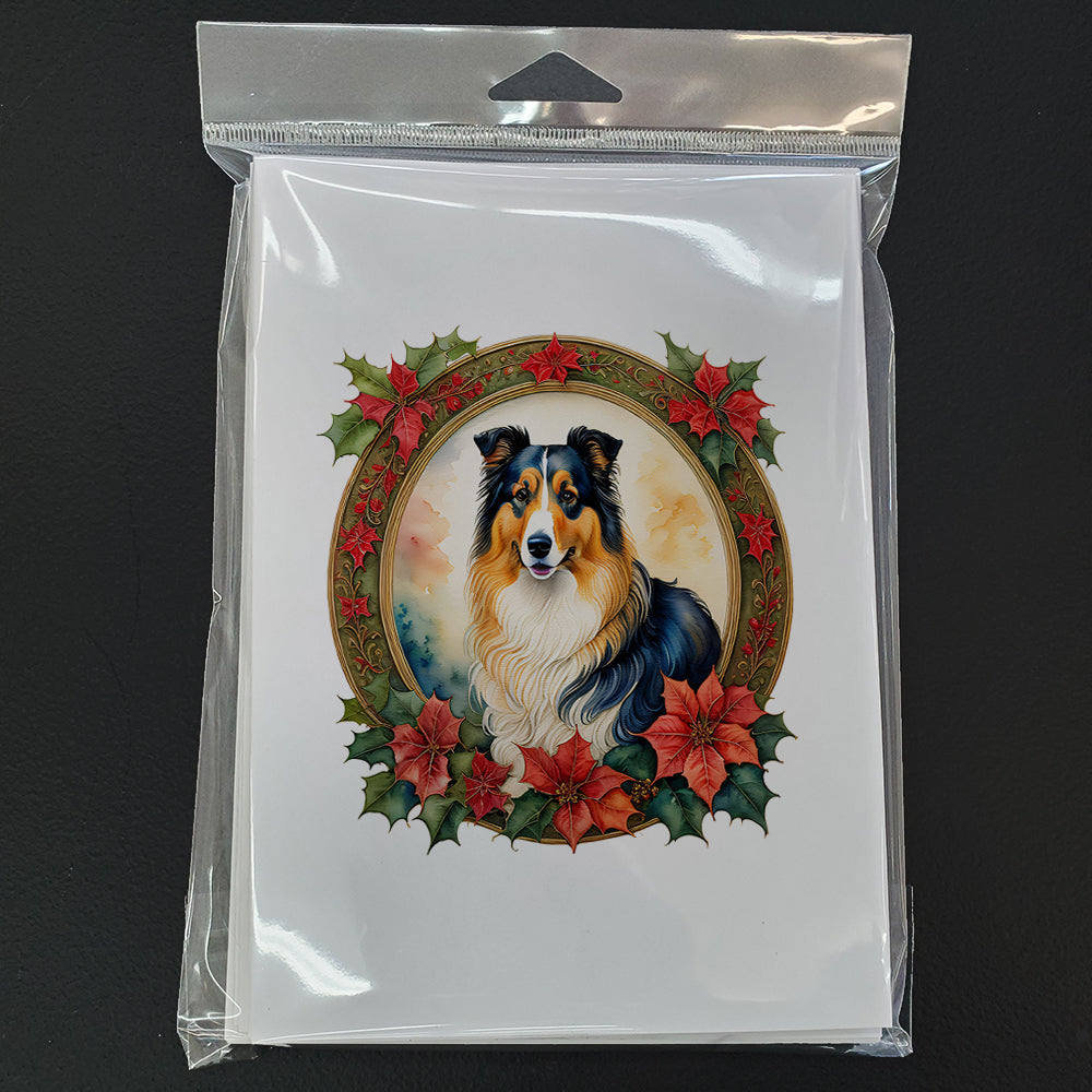 Collie Christmas Flowers Greeting Cards Pack of 8