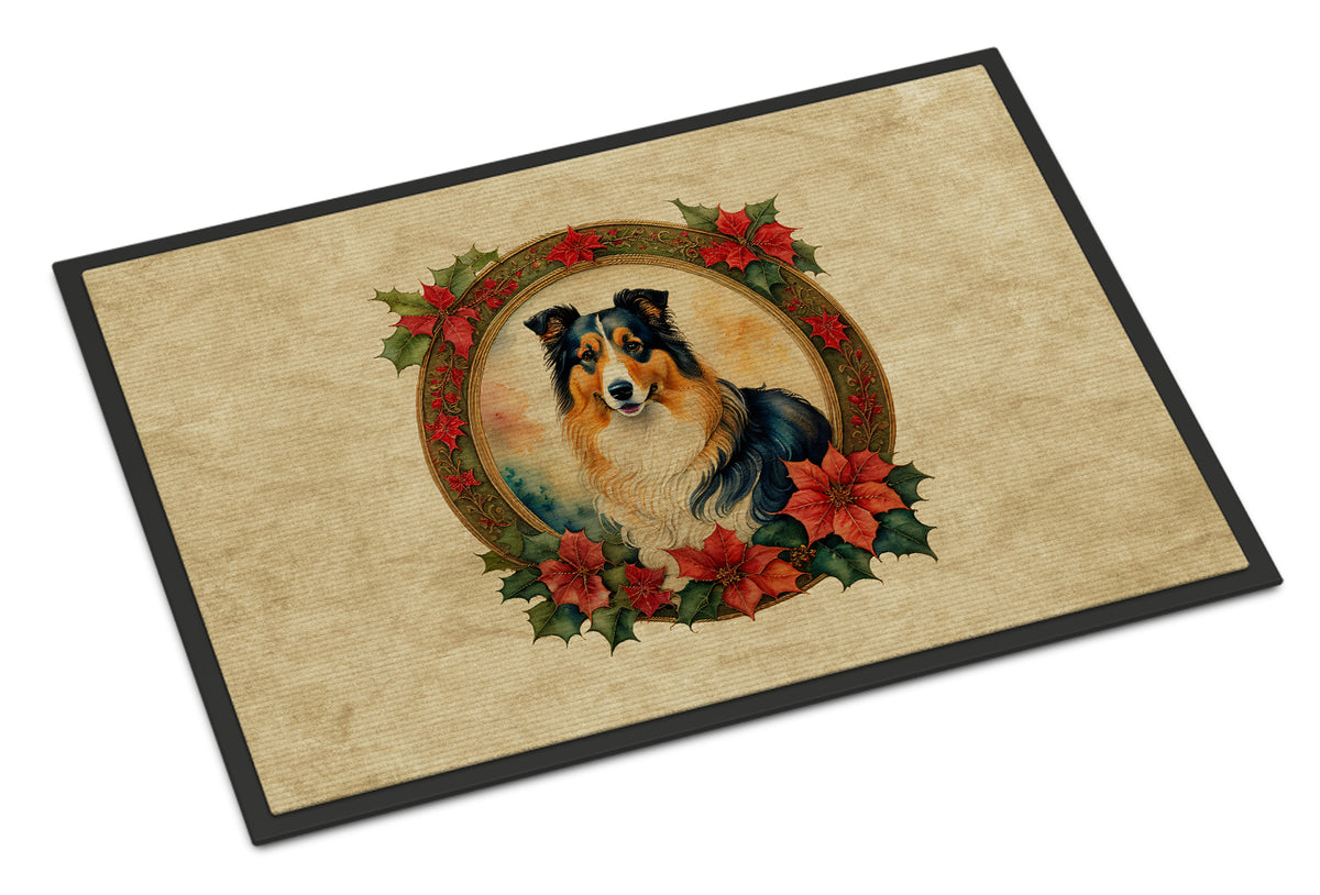 Buy this Collie Christmas Flowers Doormat