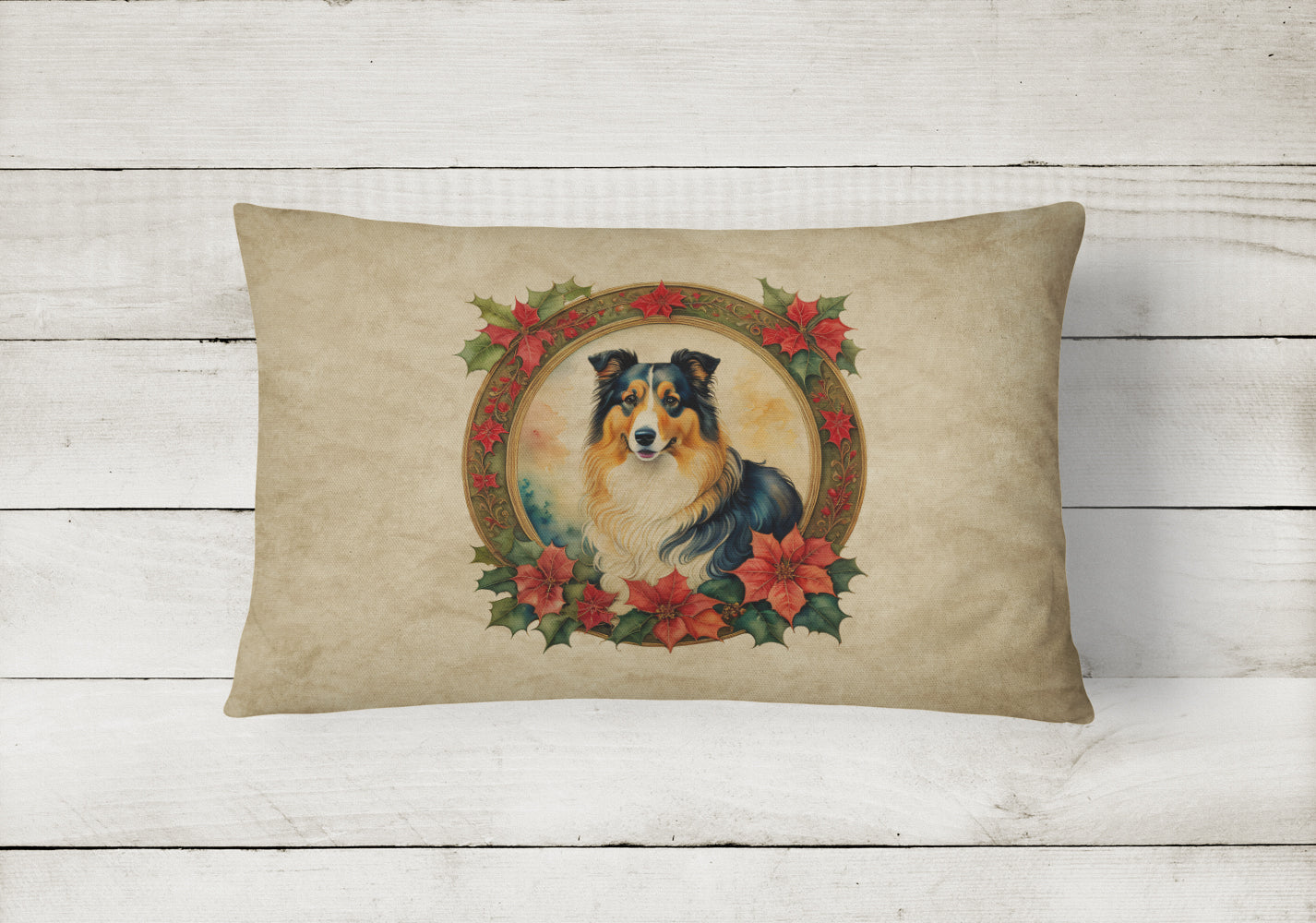 Collie Christmas Flowers Throw Pillow