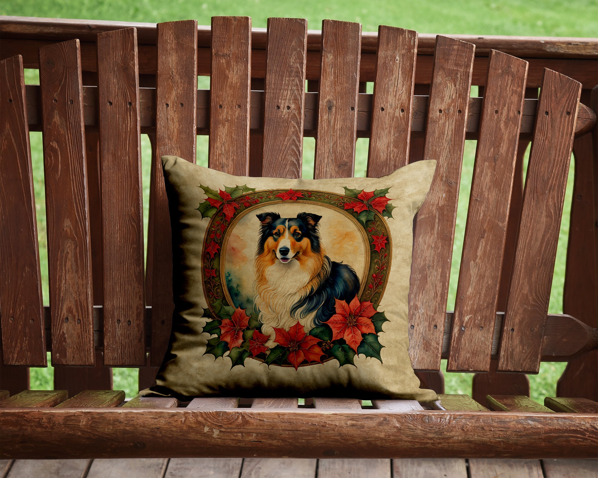 Buy this Collie Christmas Flowers Throw Pillow