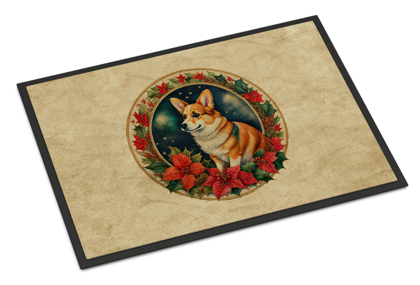 Buy this Corgi Christmas Flowers Doormat