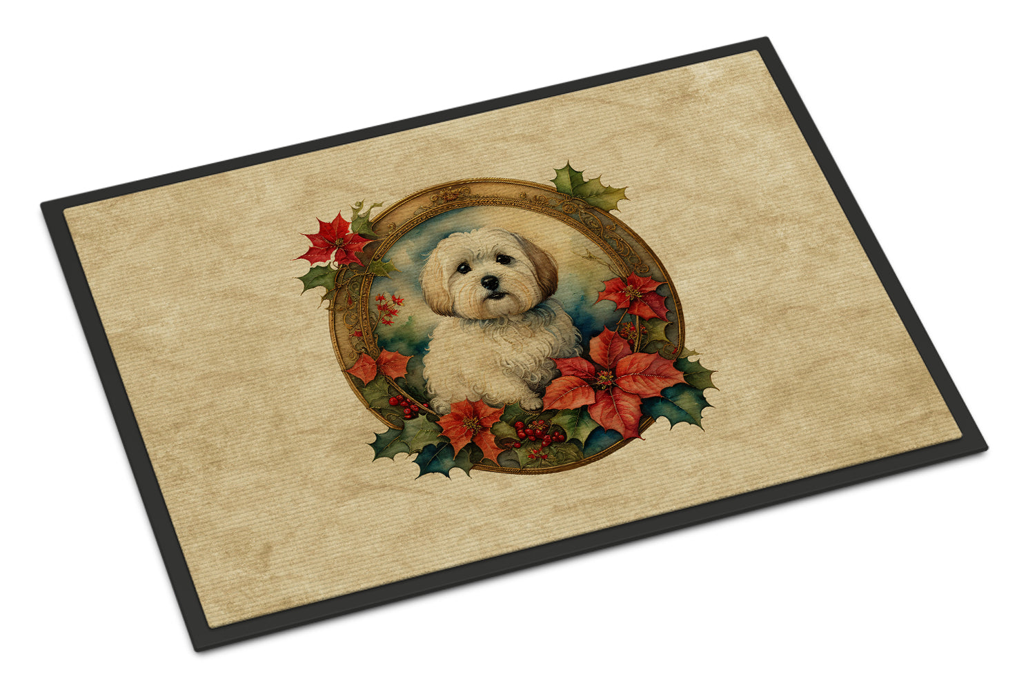 Buy this Coton De Tulear Christmas Flowers Doormat