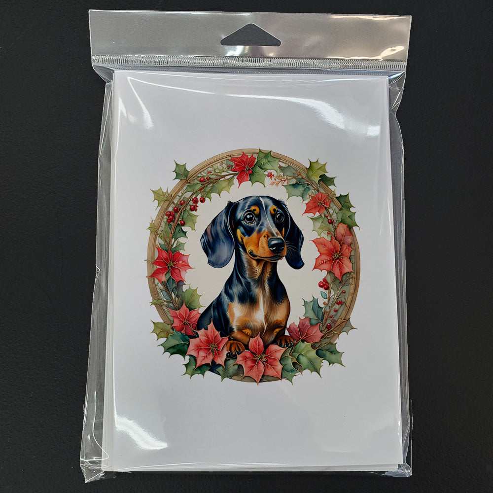 Dachshund Christmas Flowers Greeting Cards Pack of 8