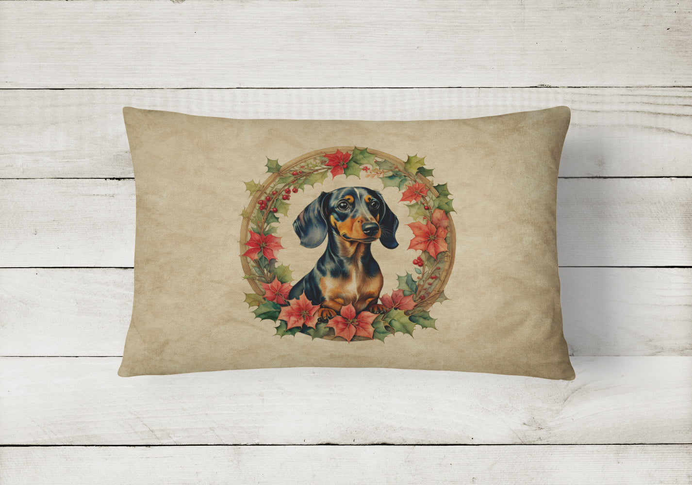 Caroline's Treasures Dachshund Christmas Flowers Throw Pillow