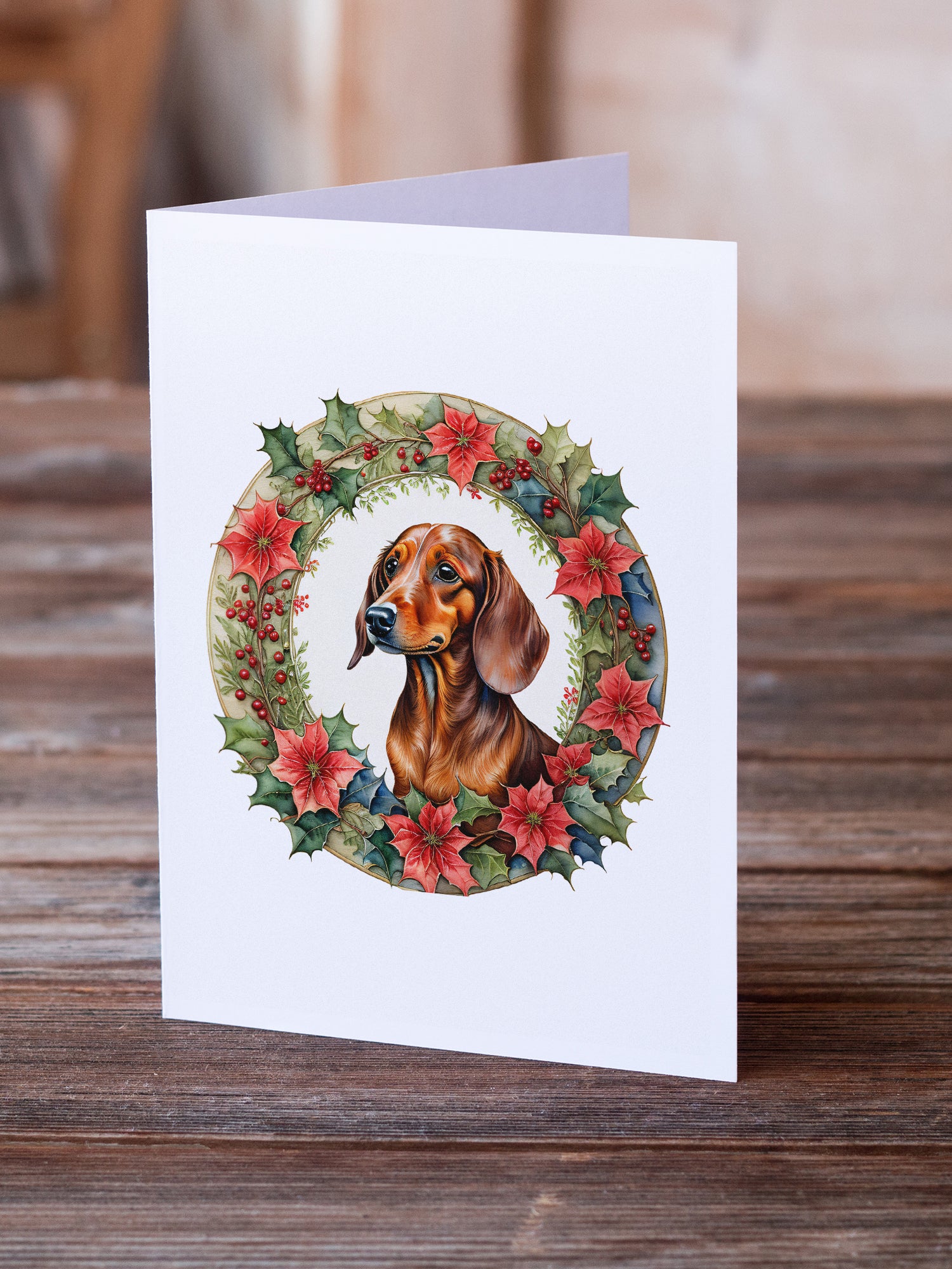 Dachshund Christmas Flowers Greeting Cards Pack of 8