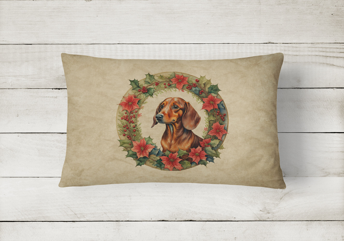 Caroline's Treasures Dachshund Christmas Flowers Throw Pillow