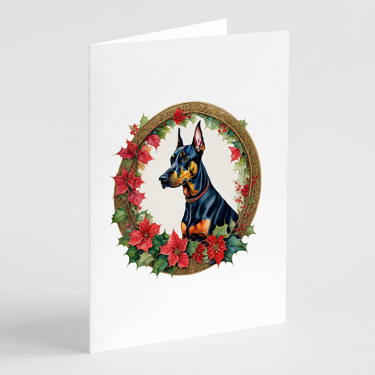 Buy this Doberman Pinscher Christmas Flowers Greeting Cards Pack of 8