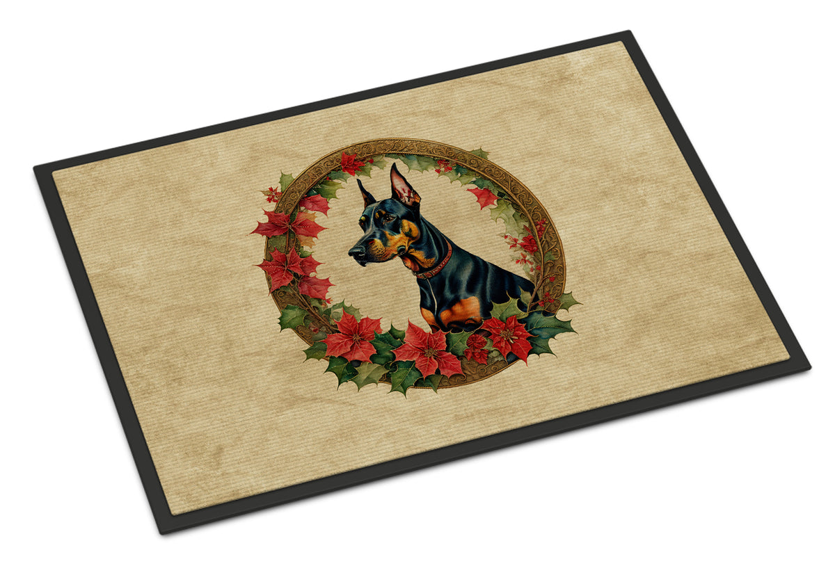 Buy this Doberman Pinscher Christmas Flowers Doormat