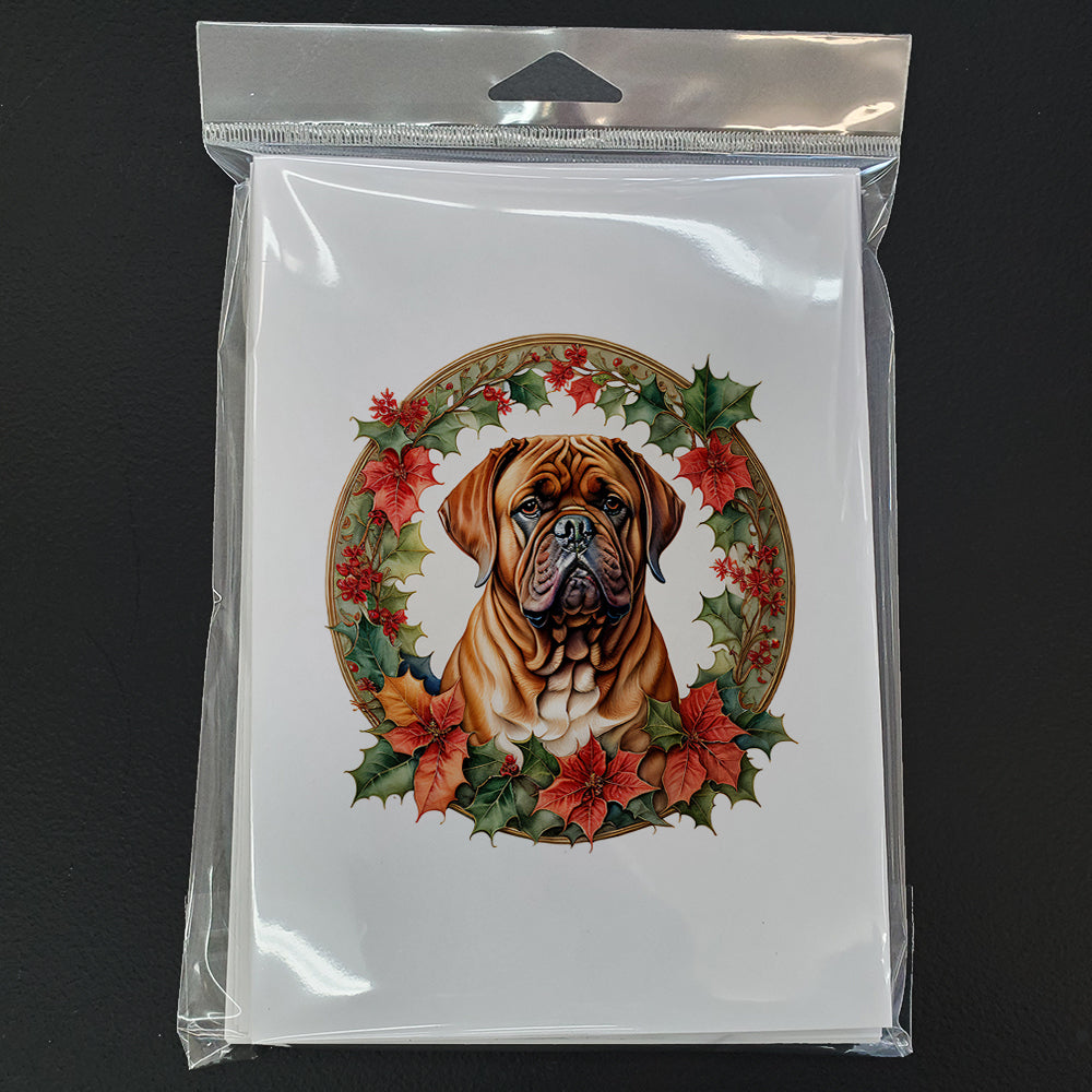 Dogue de Bordeaux Christmas Flowers Greeting Cards Pack of 8