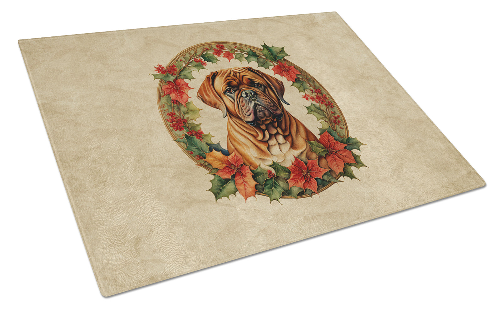 Buy this Dogue de Bordeaux Christmas Flowers Glass Cutting Board