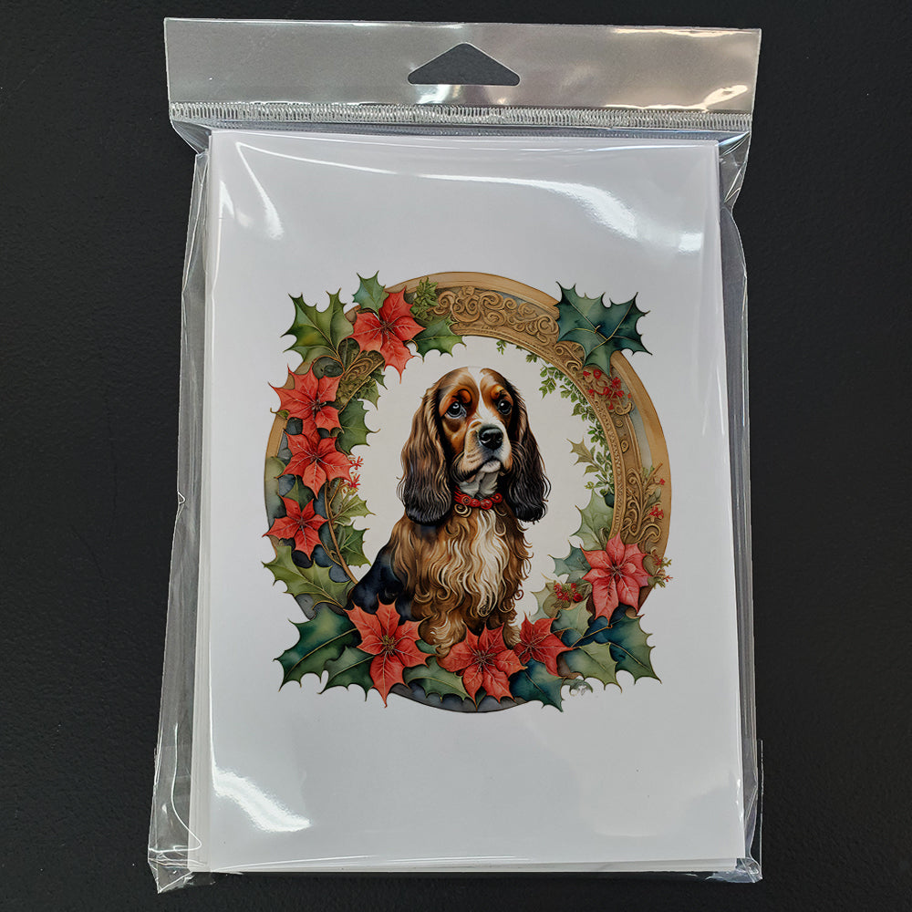 English Cocker Spaniel Christmas Flowers Greeting Cards Pack of 8
