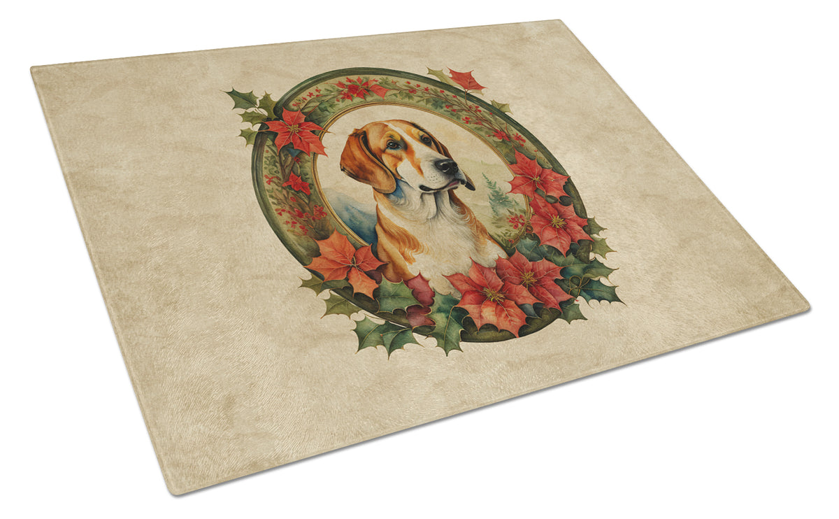Buy this English Foxhound Christmas Flowers Glass Cutting Board