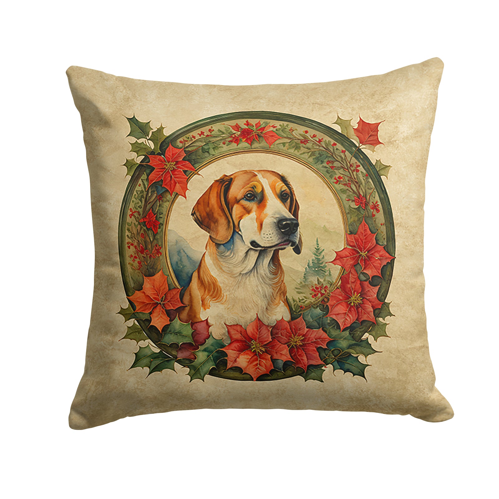 Buy this English Foxhound Christmas Flowers Throw Pillow