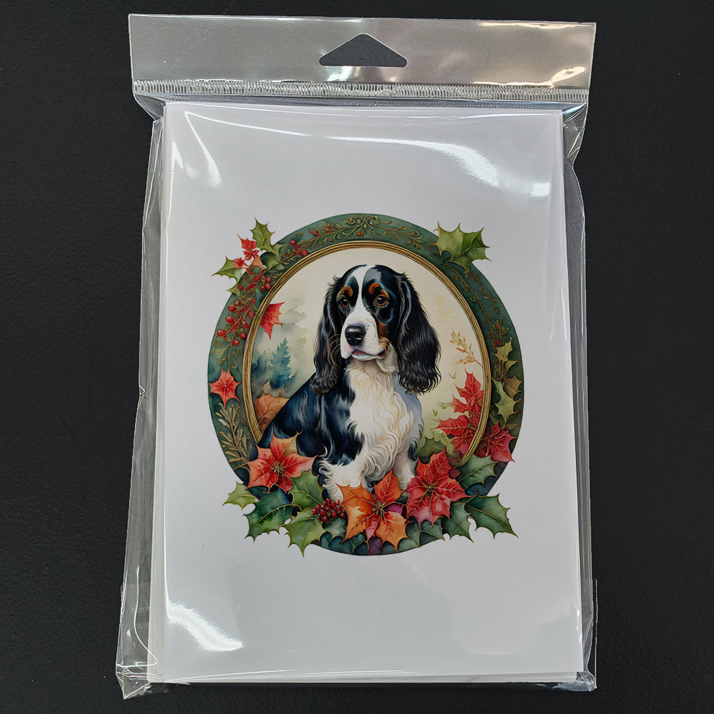 English Springer Spaniel Christmas Flowers Greeting Cards Pack of 8