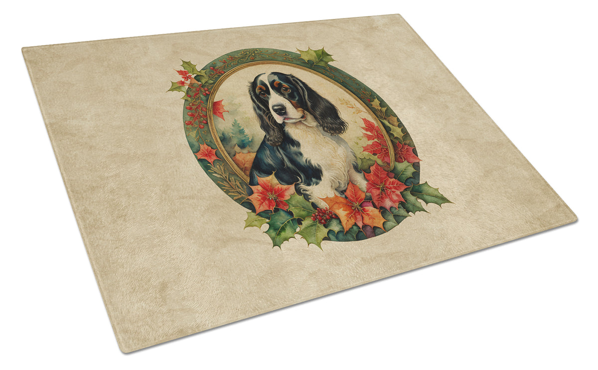 Buy this English Springer Spaniel Christmas Flowers Glass Cutting Board