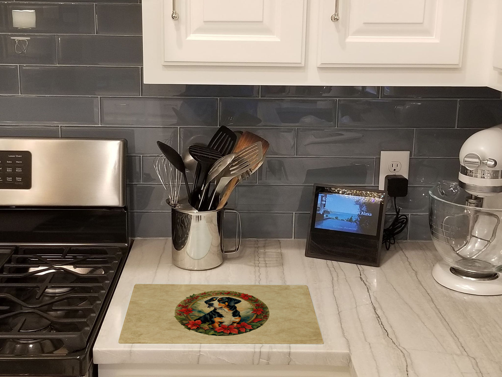 Caroline's Treasures Entlebucher Mountain Dog Christmas Flowers Glass Cutting Boards – Durable, Decorative Kitchen Art