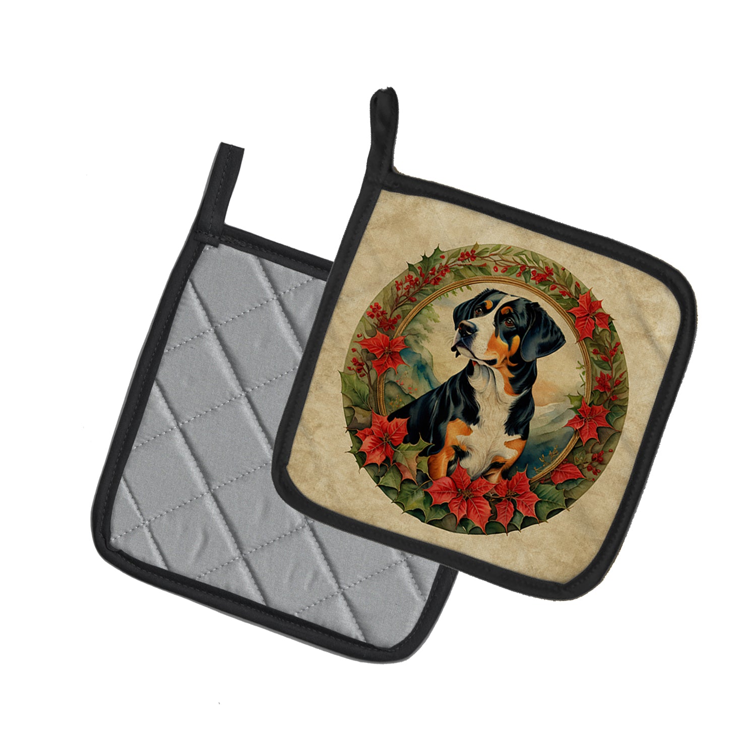 Buy this Entlebucher Mountain Dog Christmas Flowers Pair of Pot Holders