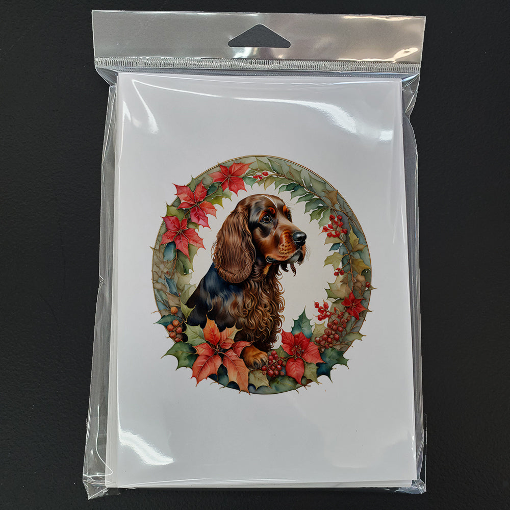 Field Spaniel Christmas Flowers Greeting Cards Pack of 8