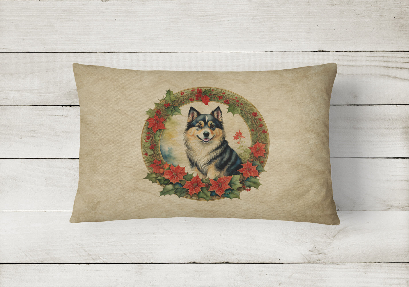 Finnish Lapphund Christmas Flowers Throw Pillow