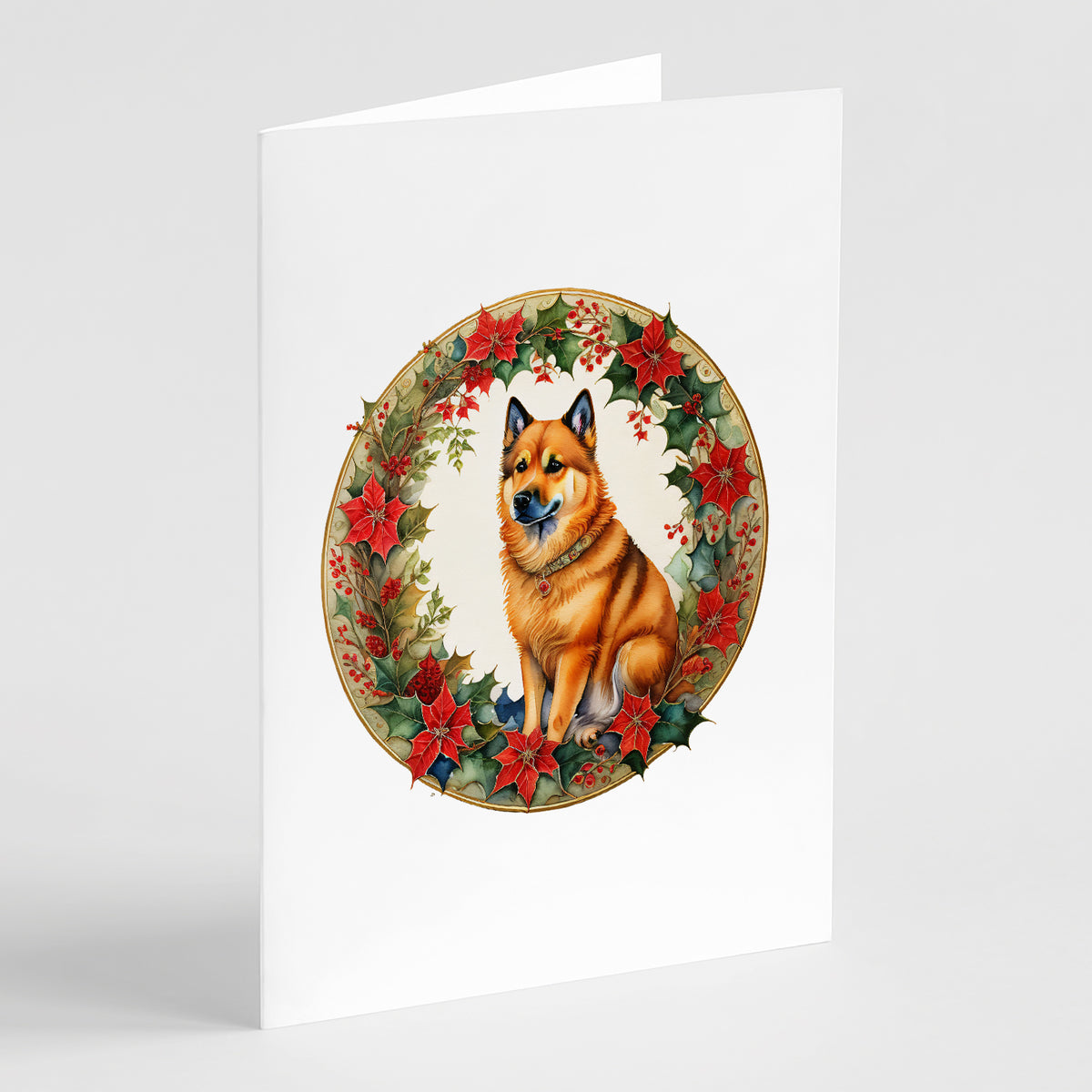 Buy this Finnish Spitz Christmas Flowers Greeting Cards Pack of 8
