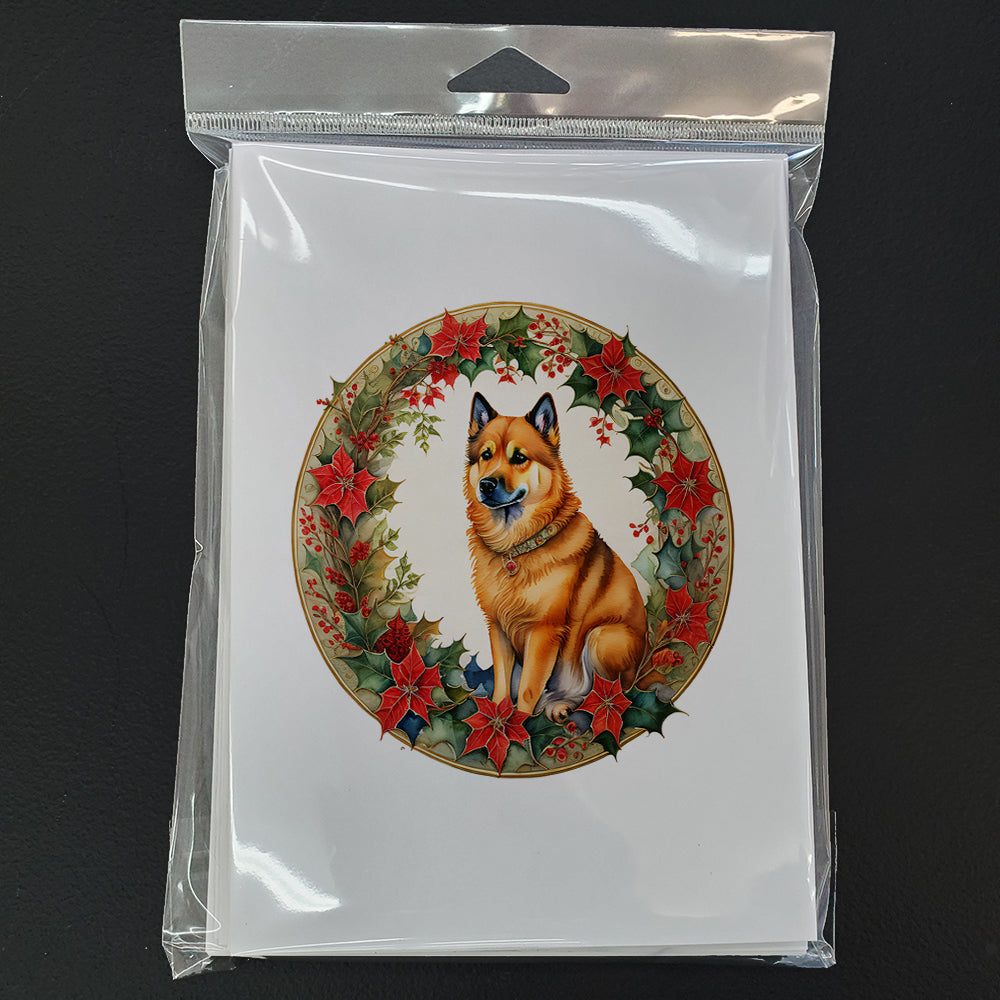 Finnish Spitz Christmas Flowers Greeting Cards Pack of 8
