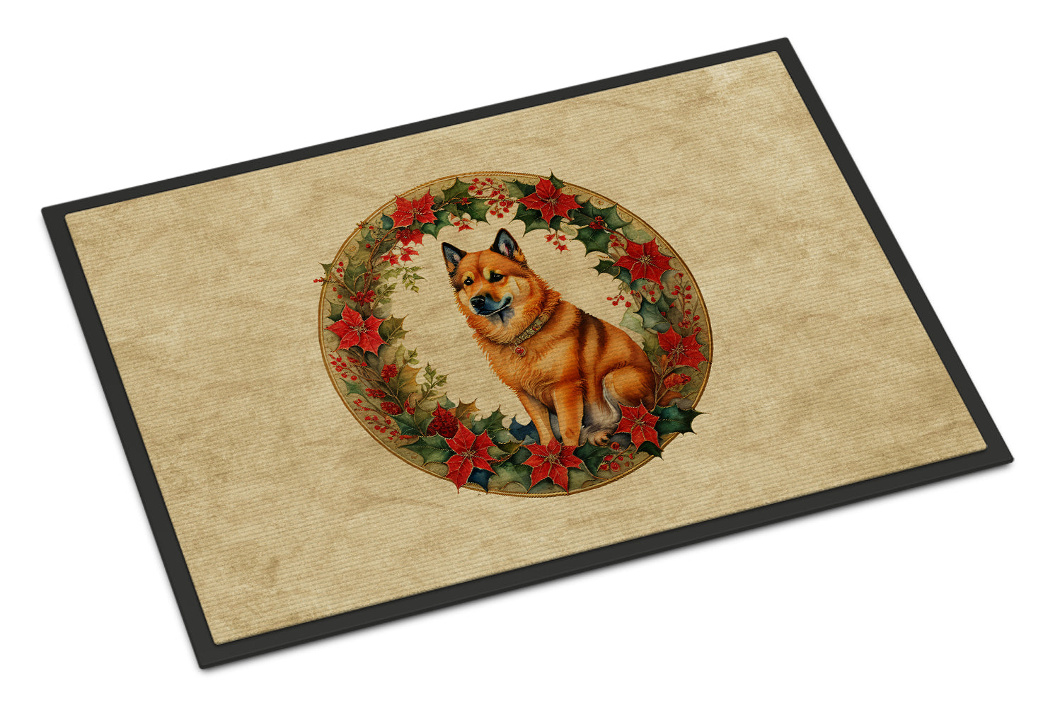 Buy this Finnish Spitz Christmas Flowers Doormat