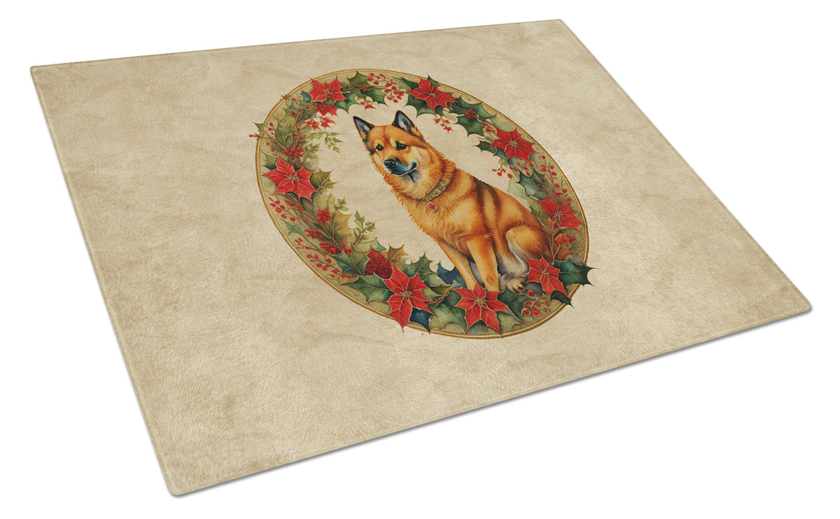 Buy this Finnish Spitz Christmas Flowers Glass Cutting Board