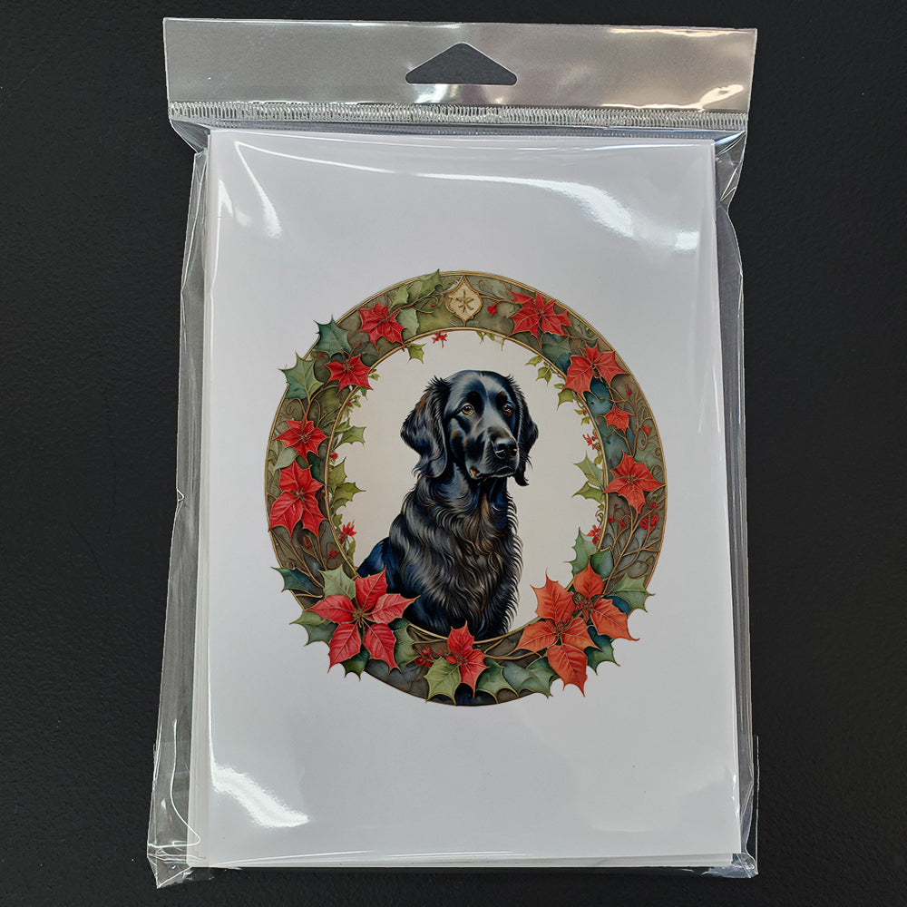 Flat-Coated Retriever Christmas Flowers Greeting Cards Pack of 8