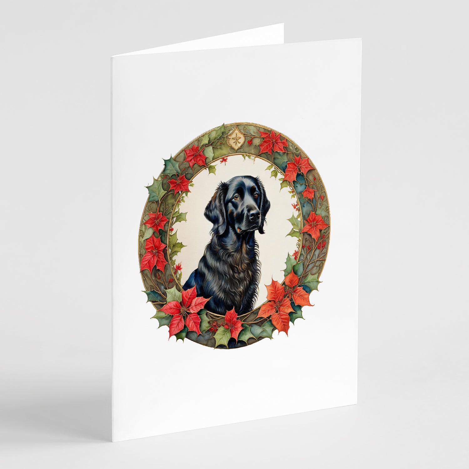Buy this Flat-Coated Retriever Christmas Flowers Greeting Cards Pack of 8