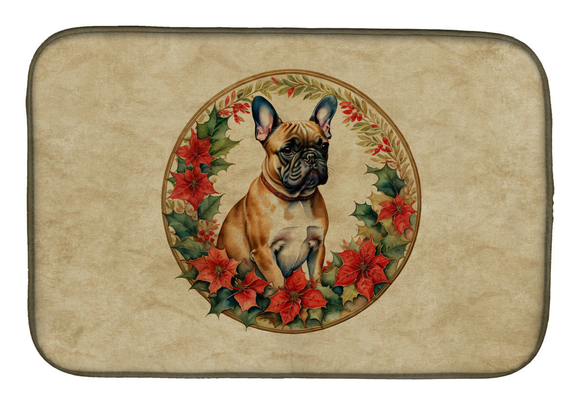 Buy this French Bulldog Christmas Flowers Dish Drying Mat