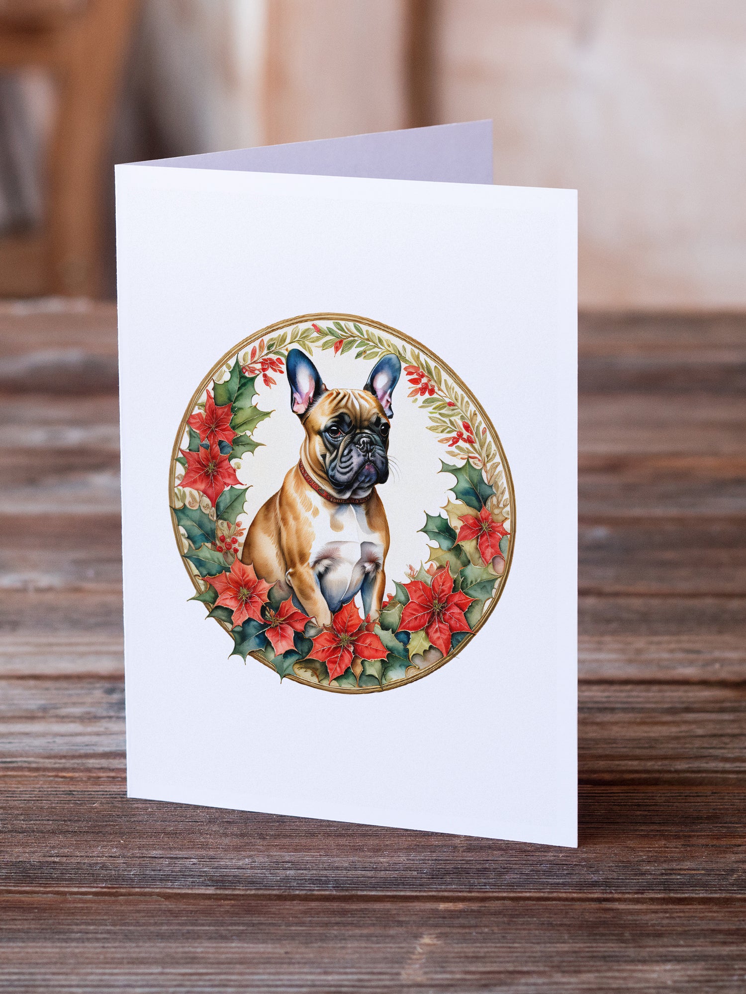 Buy this French Bulldog Christmas Flowers Greeting Cards Pack of 8