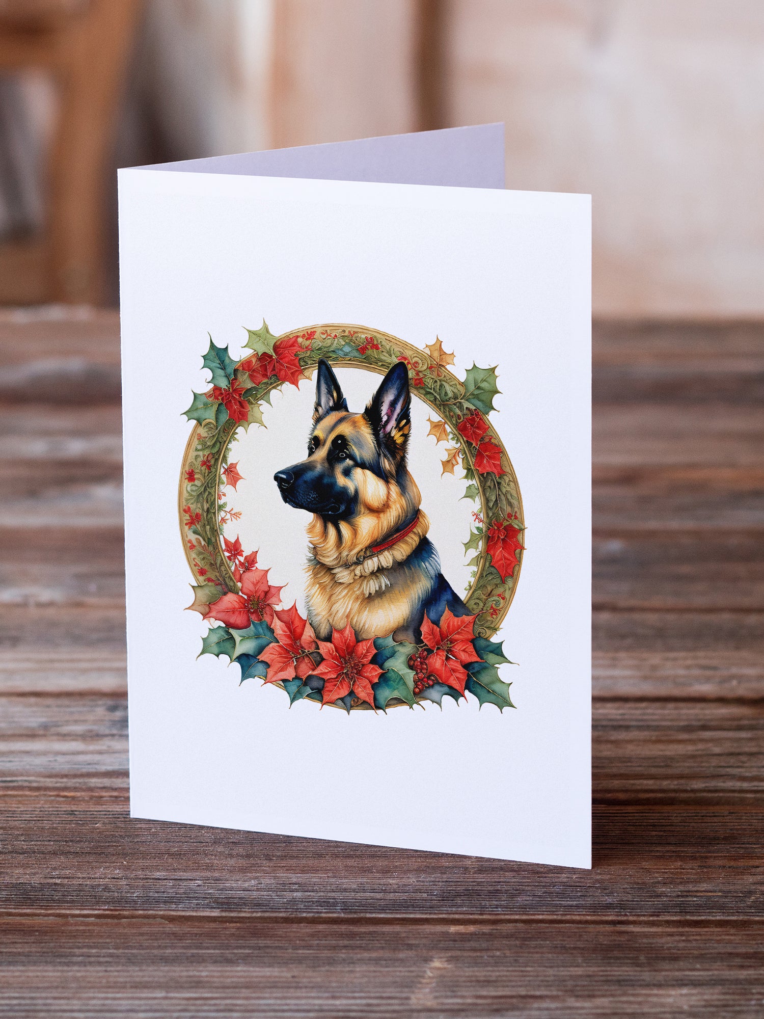 Buy this German Shepherd Christmas Flowers Greeting Cards Pack of 8