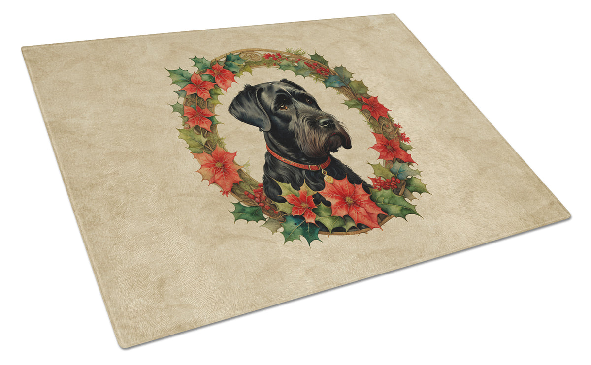 Buy this Giant Schnauzer Christmas Flowers Glass Cutting Board