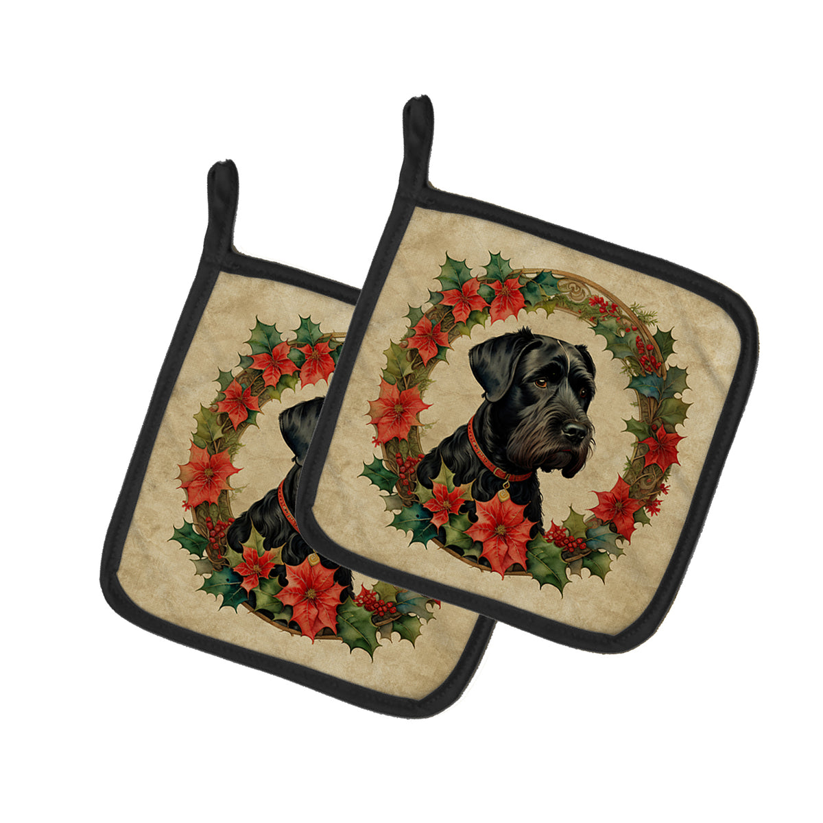 Buy this Giant Schnauzer Christmas Flowers Pair of Pot Holders