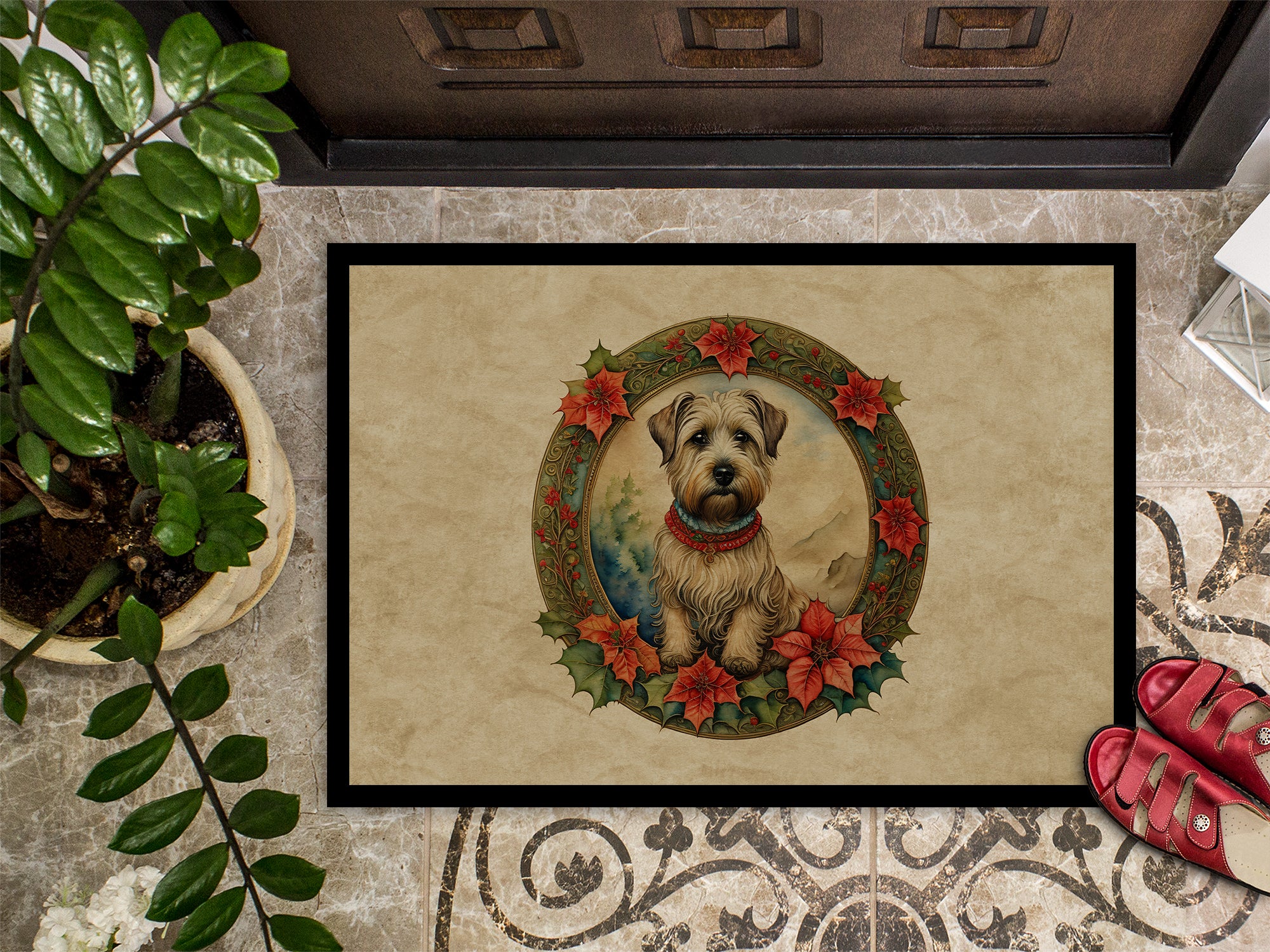 Glen of Imaal Terrier Christmas Flowers Doormat