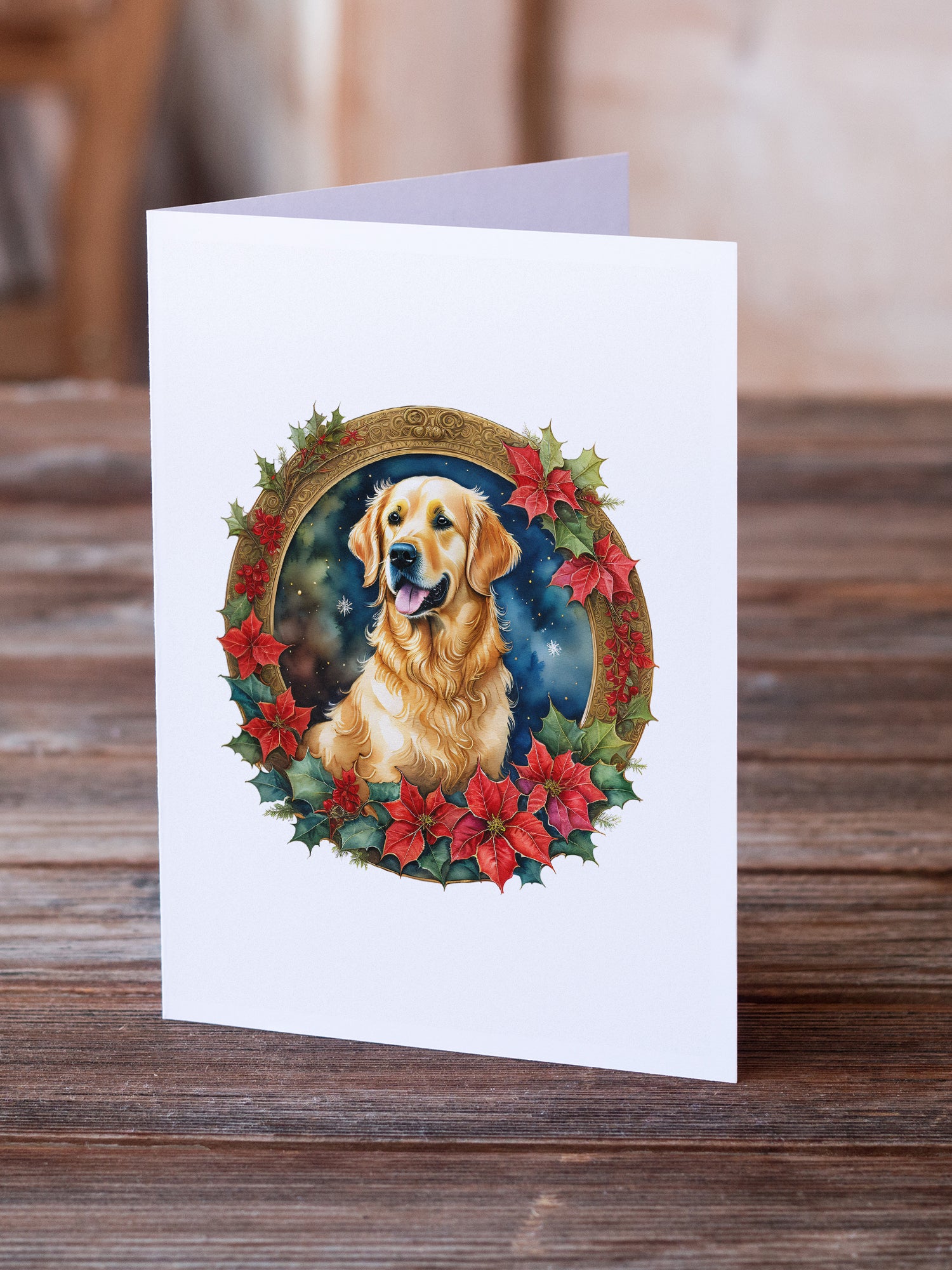 Golden Retriever Christmas Flowers Greeting Cards Pack of 8