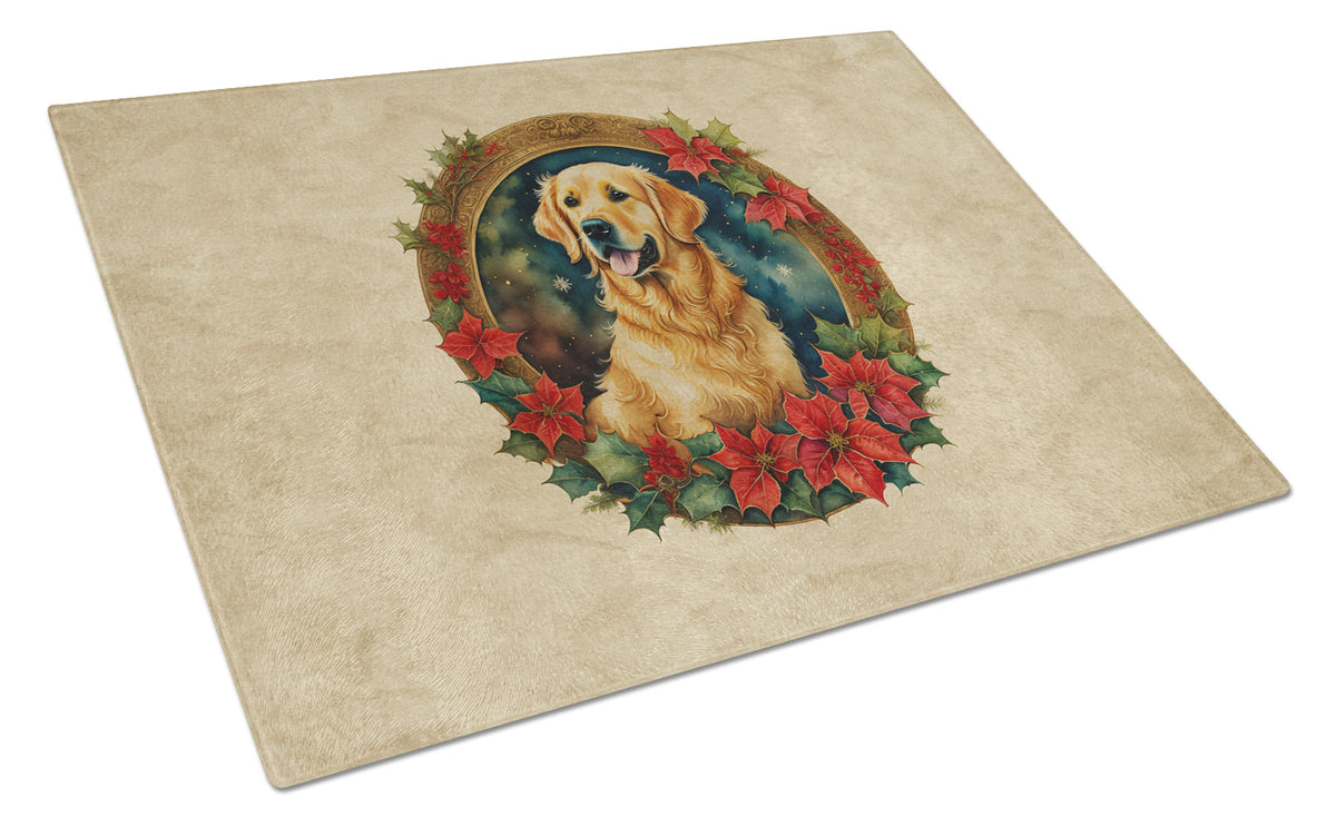 Buy this Golden Retriever Christmas Flowers Glass Cutting Board