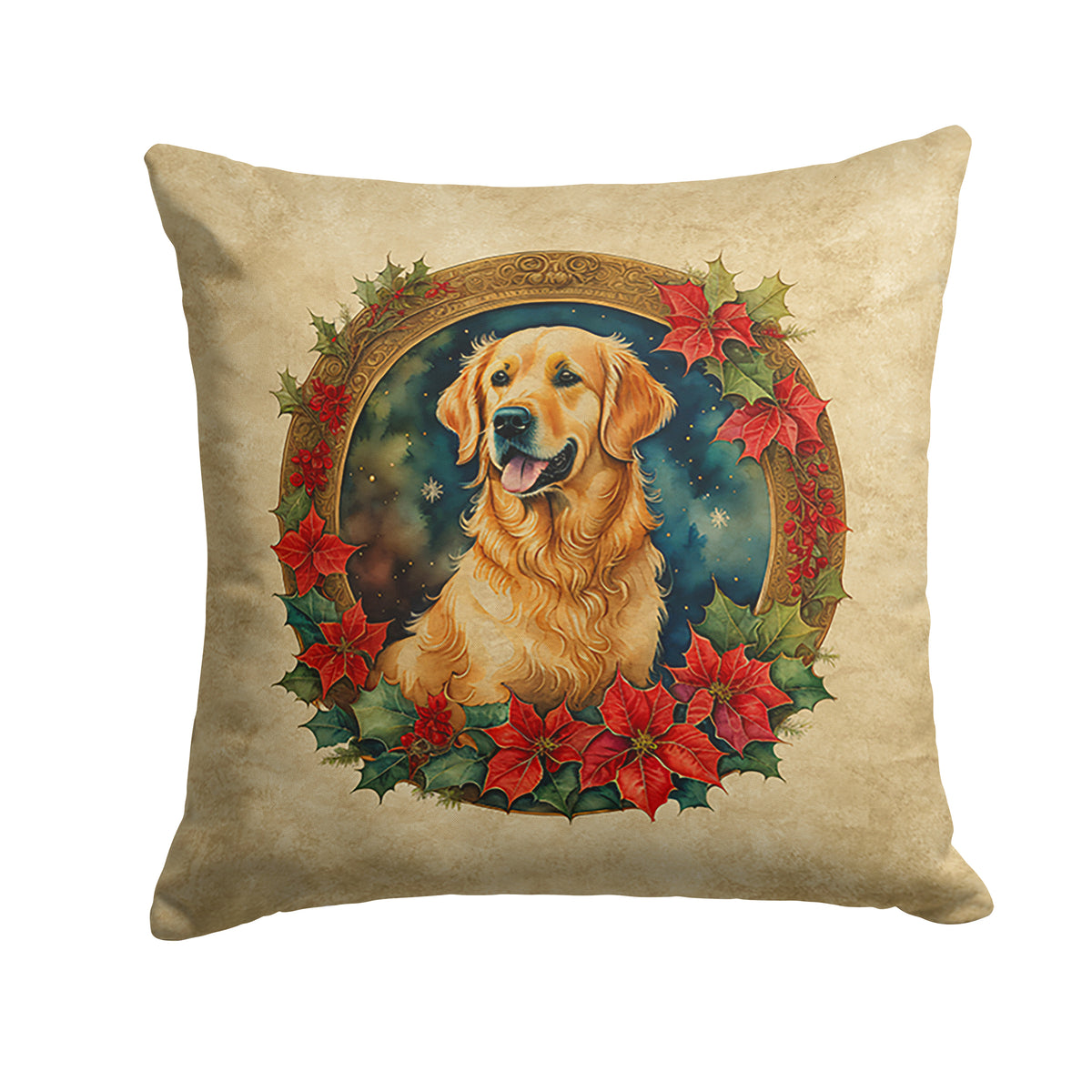 Buy this Golden Retriever Christmas Flowers Throw Pillow