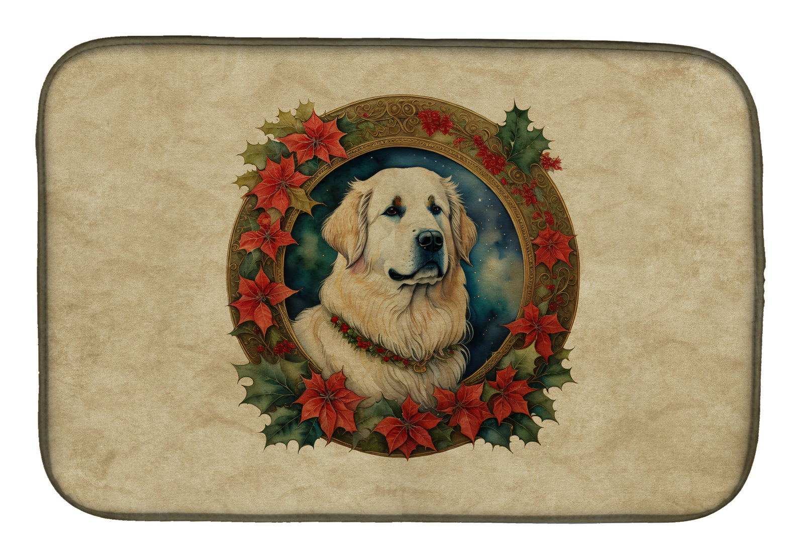 Buy this Great Pyrenees Christmas Flowers Dish Drying Mat