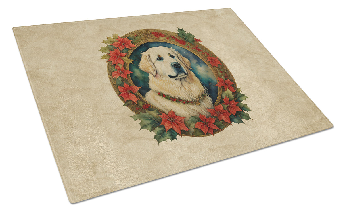 Buy this Great Pyrenees Christmas Flowers Glass Cutting Board