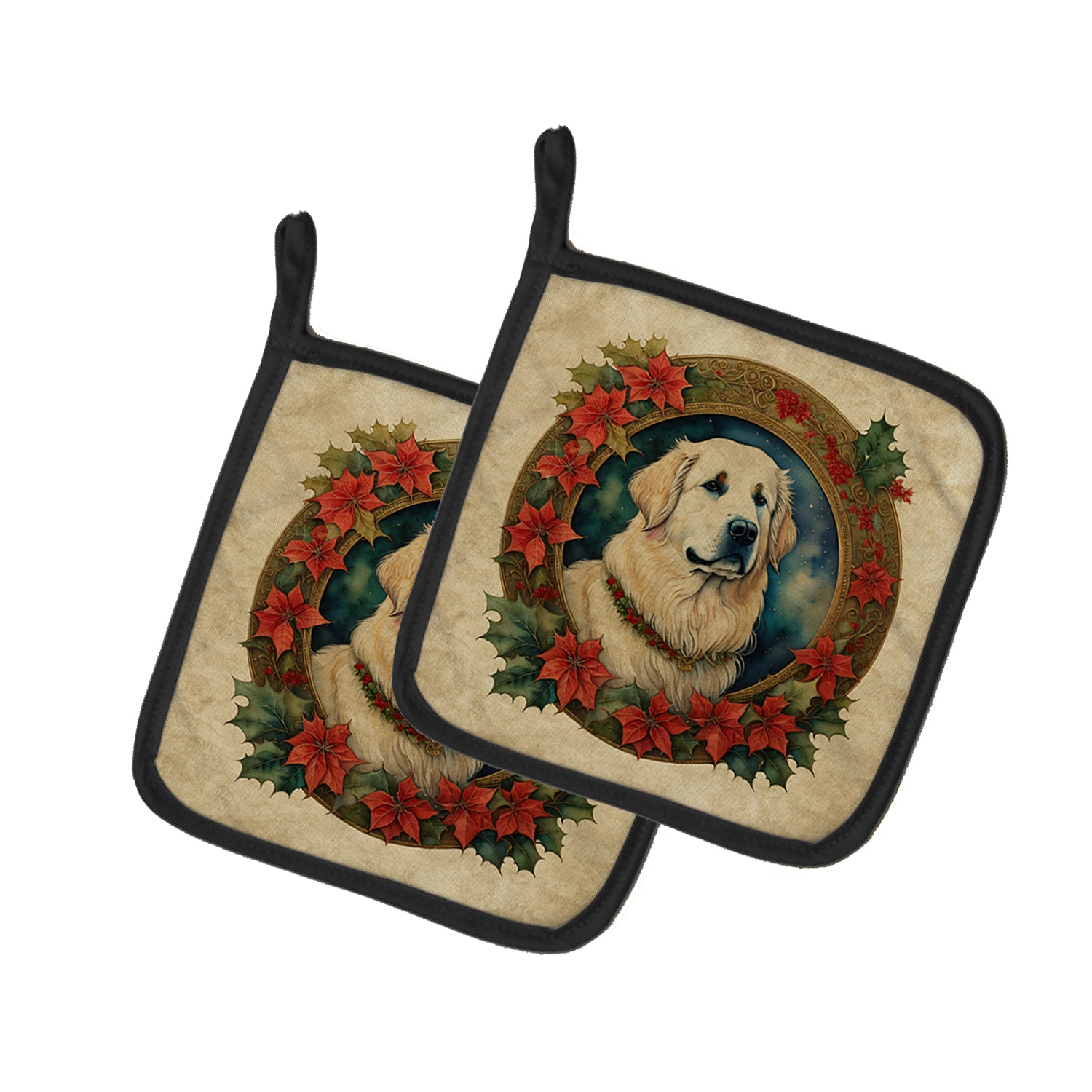Buy this Great Pyrenees Christmas Flowers Pair of Pot Holders