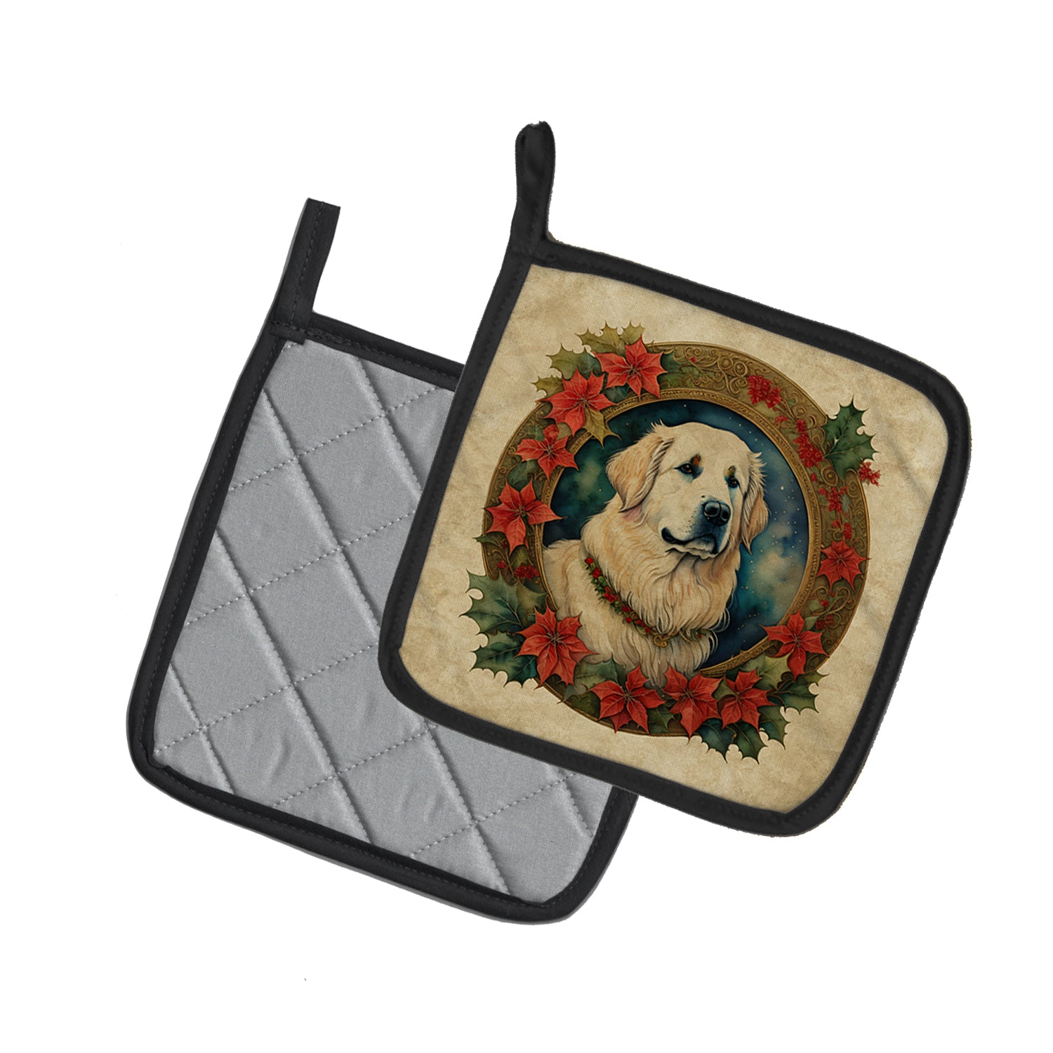 Great Pyrenees Christmas Flowers Pair of Pot Holders