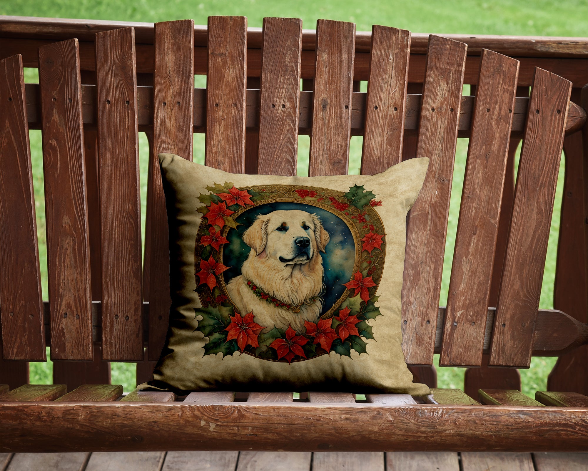 Buy this Great Pyrenees Christmas Flowers Throw Pillow