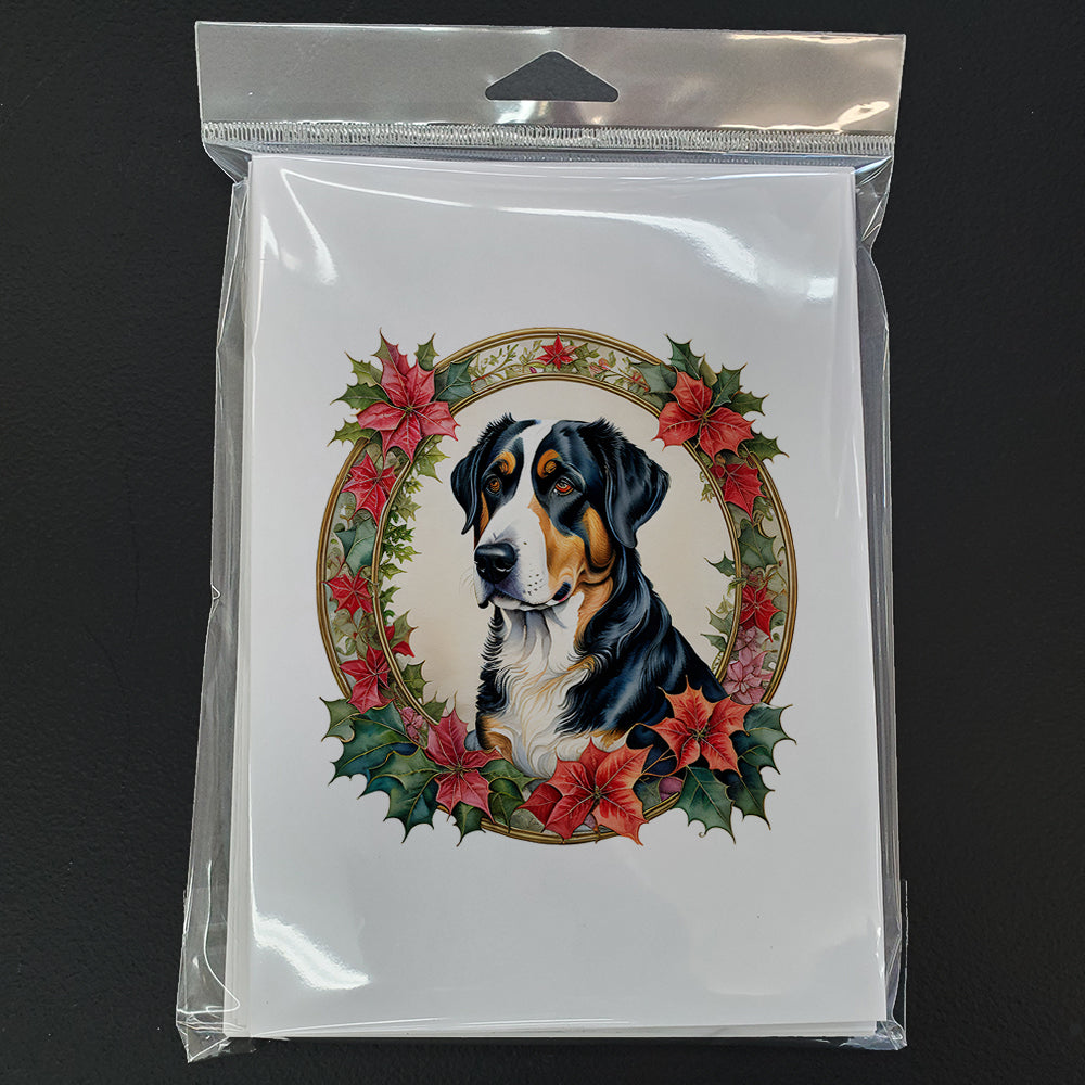Greater Swiss Mountain Dog Christmas Flowers Greeting Cards Pack of 8