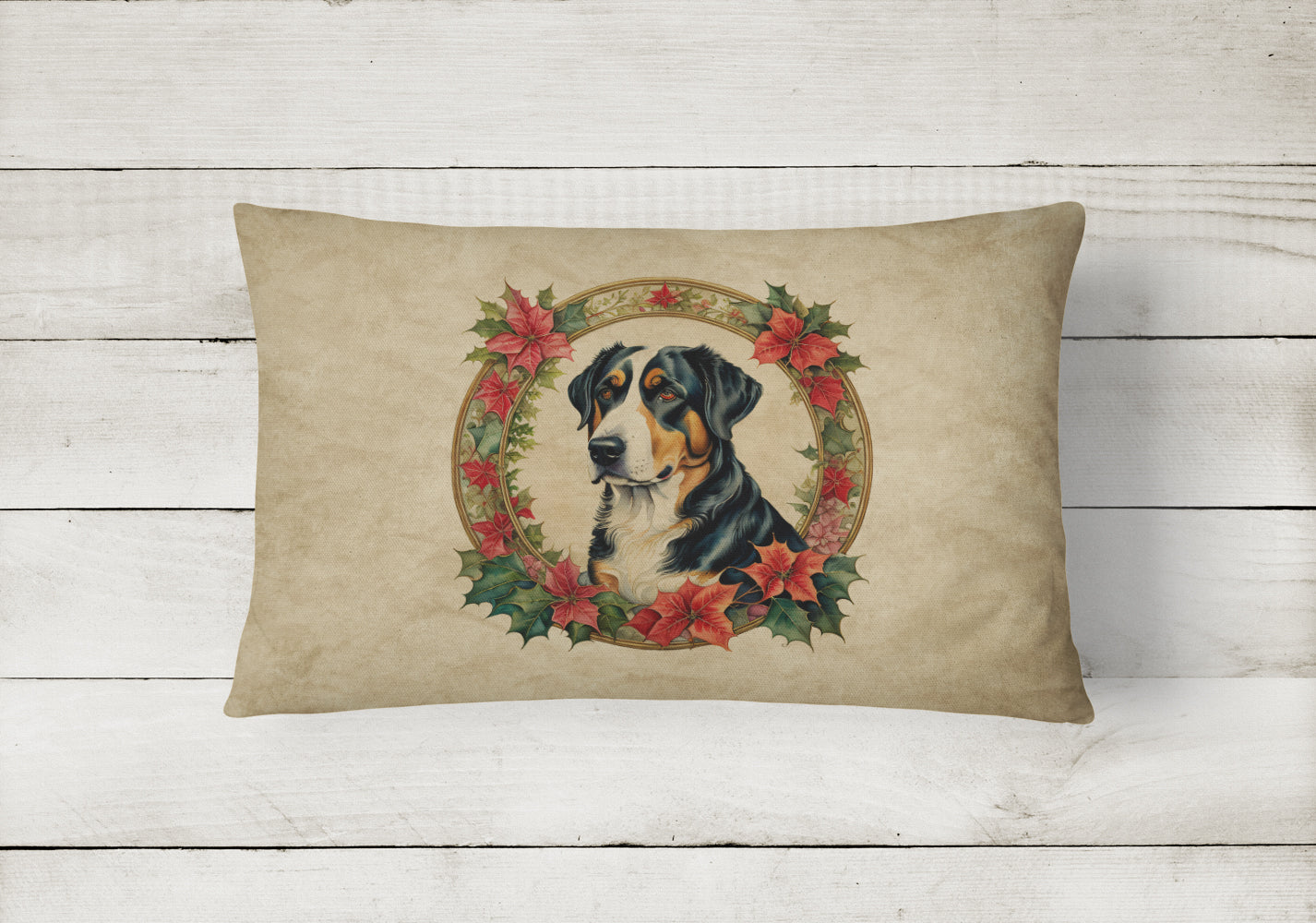 Greater Swiss Mountain Dog Christmas Flowers Throw Pillow