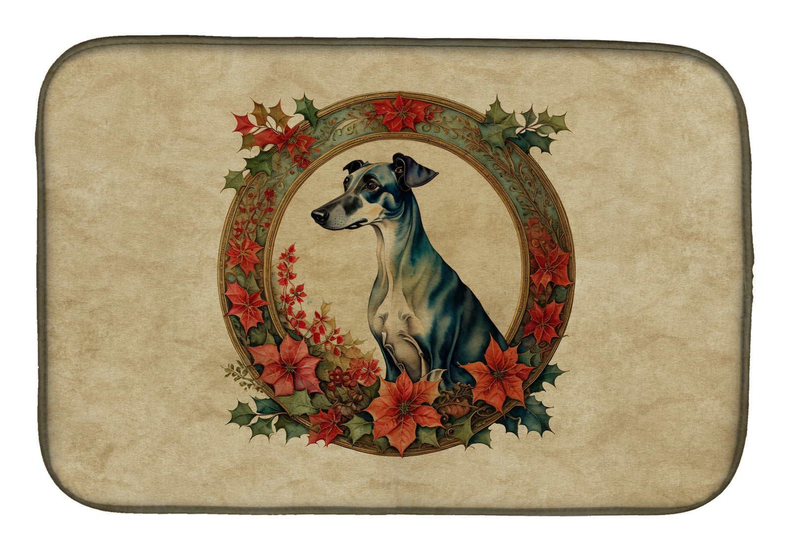 Buy this Greyhound Christmas Flowers Dish Drying Mat